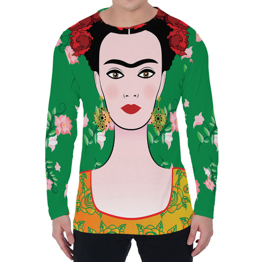 Frida Kahlo And Pink Floral Print Men's Long Sleeve T-Shirt