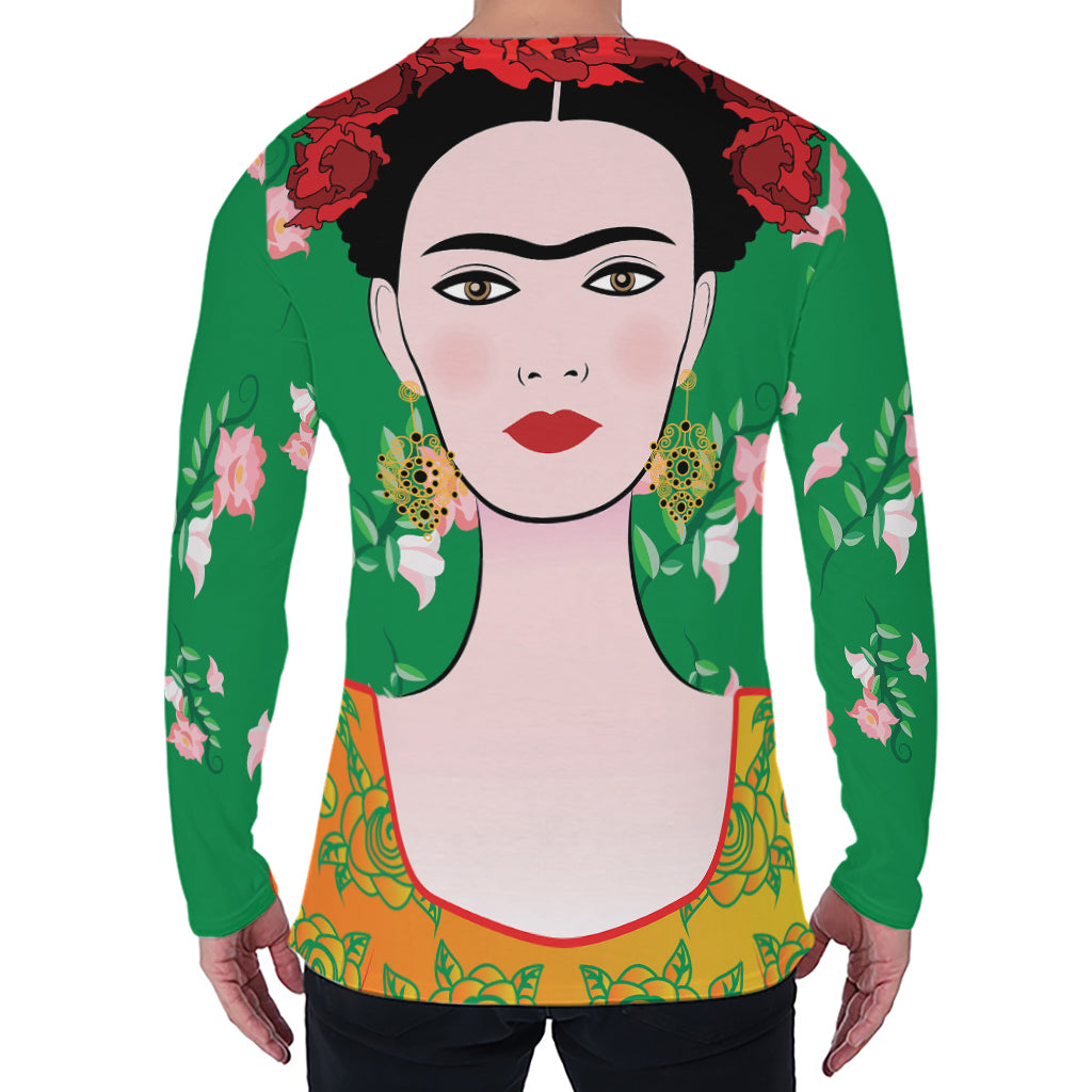Frida Kahlo And Pink Floral Print Men's Long Sleeve T-Shirt