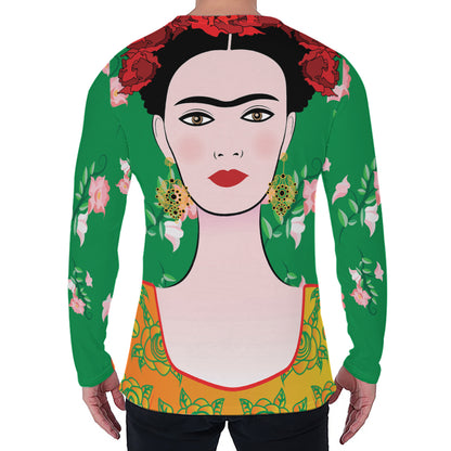 Frida Kahlo And Pink Floral Print Men's Long Sleeve T-Shirt