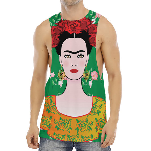 Frida Kahlo And Pink Floral Print Men's Muscle Tank Top