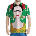 Frida Kahlo And Pink Floral Print Men's Polo Shirt