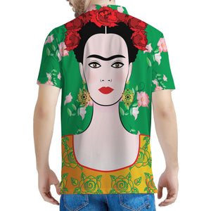 Frida Kahlo And Pink Floral Print Men's Polo Shirt