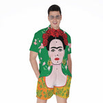 Frida Kahlo And Pink Floral Print Men's Rompers