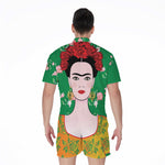 Frida Kahlo And Pink Floral Print Men's Rompers
