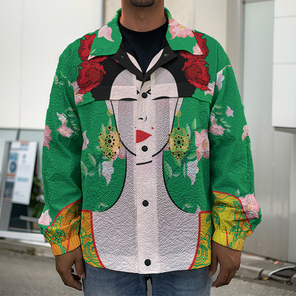 Frida Kahlo And Pink Floral Print Men's Shirt Jacket