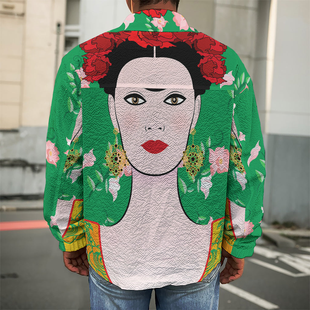 Frida Kahlo And Pink Floral Print Men's Shirt Jacket