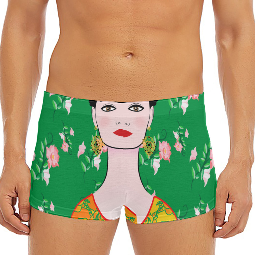 Frida Kahlo And Pink Floral Print Men's Short Boxer Briefs