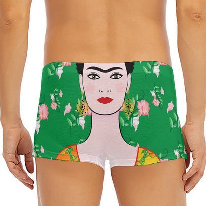 Frida Kahlo And Pink Floral Print Men's Short Boxer Briefs