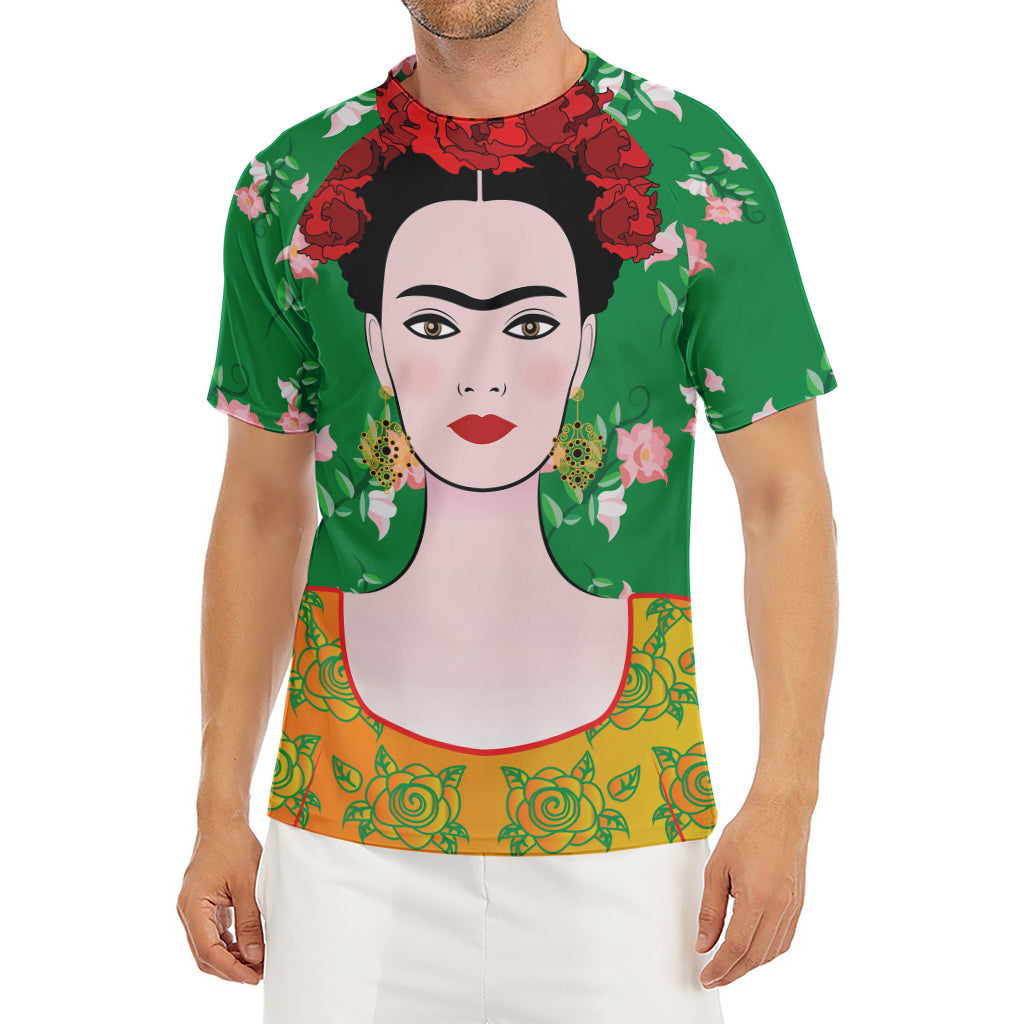 Frida Kahlo And Pink Floral Print Men's Short Sleeve Rash Guard