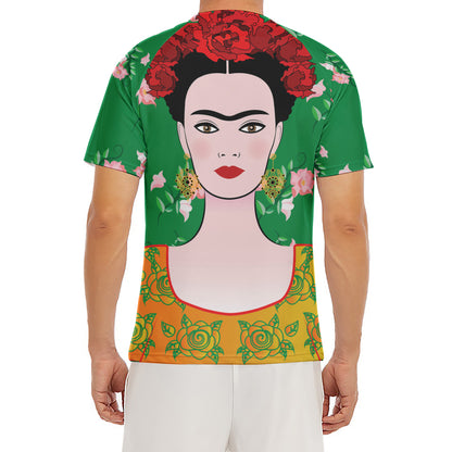 Frida Kahlo And Pink Floral Print Men's Short Sleeve Rash Guard
