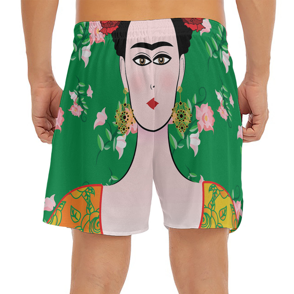 Frida Kahlo And Pink Floral Print Men's Split Running Shorts