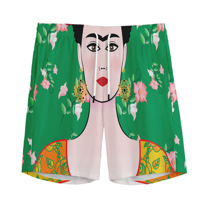 Frida Kahlo And Pink Floral Print Men's Sports Shorts