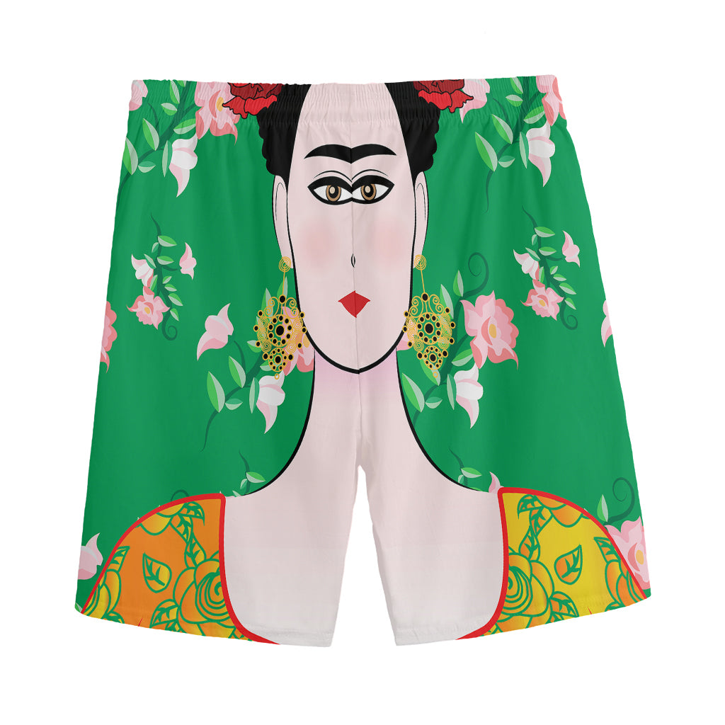Frida Kahlo And Pink Floral Print Men's Sports Shorts