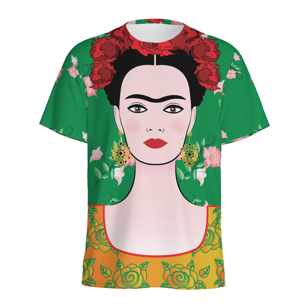 Frida Kahlo And Pink Floral Print Men's Sports T-Shirt