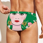 Frida Kahlo And Pink Floral Print Men's Swim Briefs