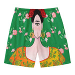 Frida Kahlo And Pink Floral Print Men's Swim Trunks