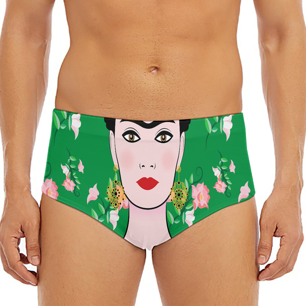 Frida Kahlo And Pink Floral Print Men's Triangle Swim Briefs