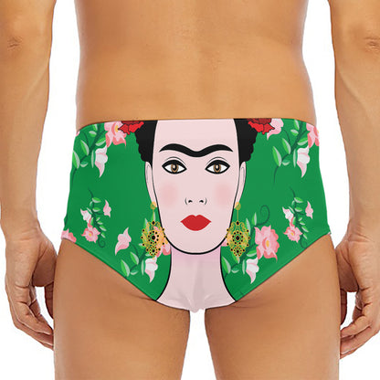 Frida Kahlo And Pink Floral Print Men's Triangle Swim Briefs