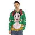 Frida Kahlo And Pink Floral Print Men's Velvet Pullover Hoodie