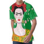 Frida Kahlo And Pink Floral Print Men's Velvet T-Shirt