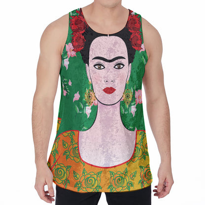 Frida Kahlo And Pink Floral Print Men's Velvet Tank Top