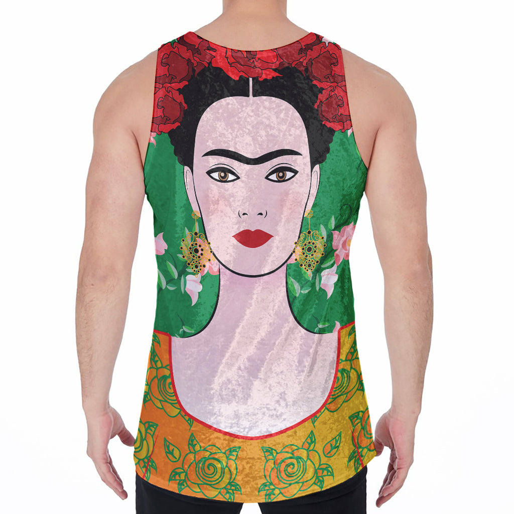 Frida Kahlo And Pink Floral Print Men's Velvet Tank Top
