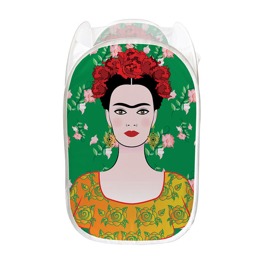 Frida Kahlo And Pink Floral Print Mesh Laundry Hamper