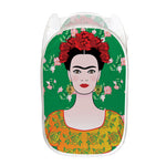 Frida Kahlo And Pink Floral Print Mesh Laundry Hamper