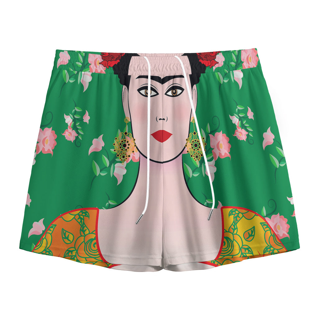 Frida Kahlo And Pink Floral Print Mesh Shorts