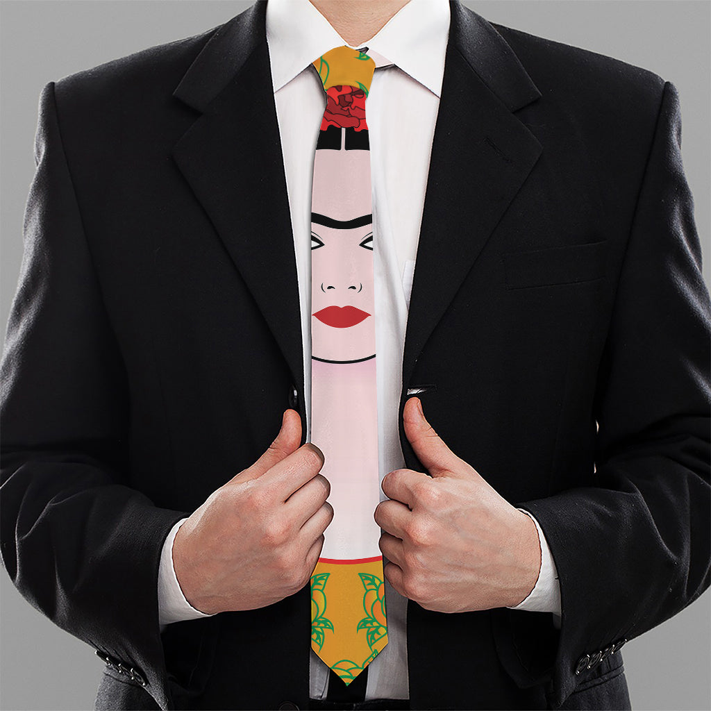 Frida Kahlo And Pink Floral Print Necktie