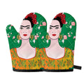 Frida Kahlo And Pink Floral Print Oven Mitts