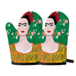 Frida Kahlo And Pink Floral Print Oven Mitts
