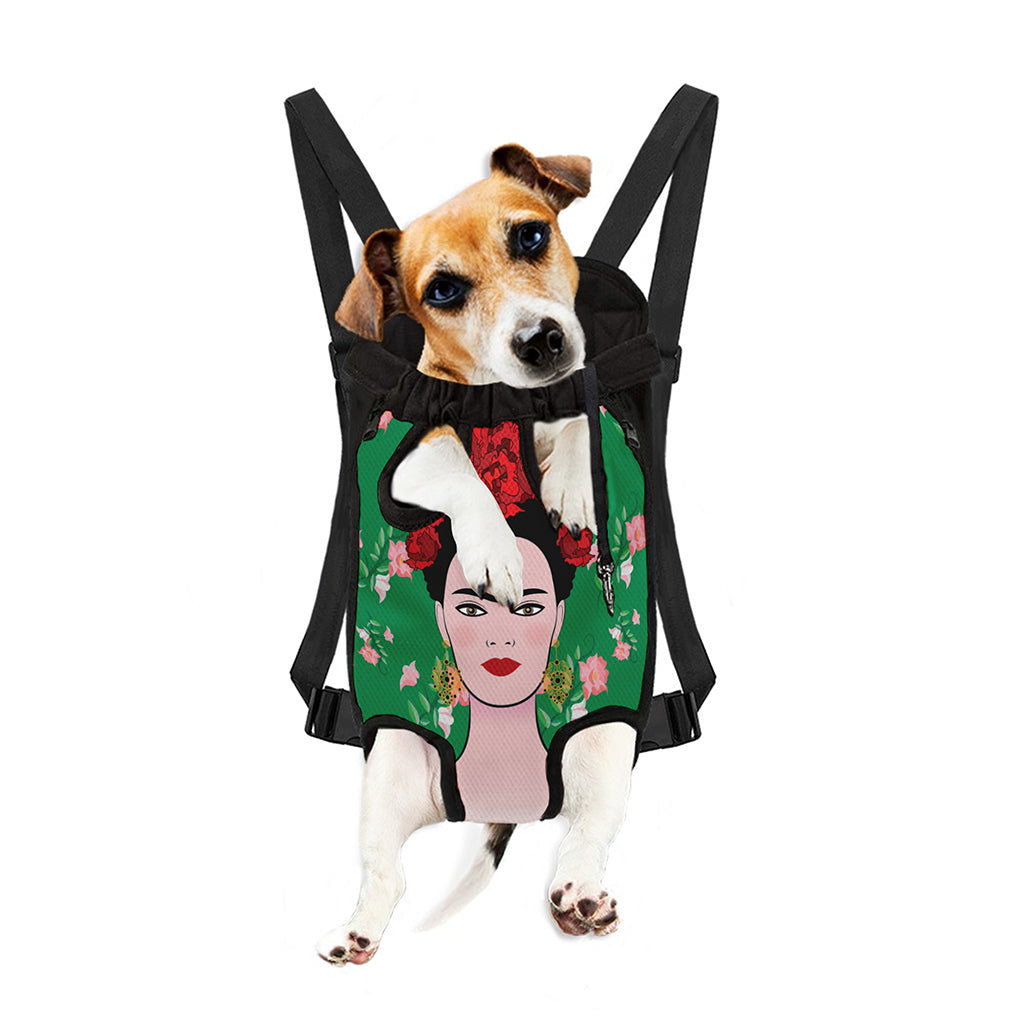 Frida Kahlo And Pink Floral Print Pet Carrier Backpack