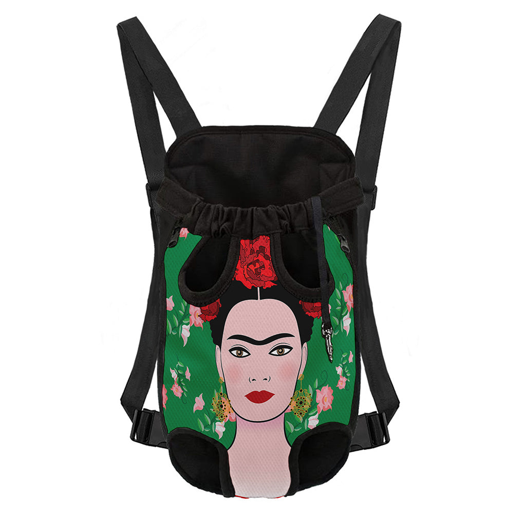 Frida Kahlo And Pink Floral Print Pet Carrier Backpack