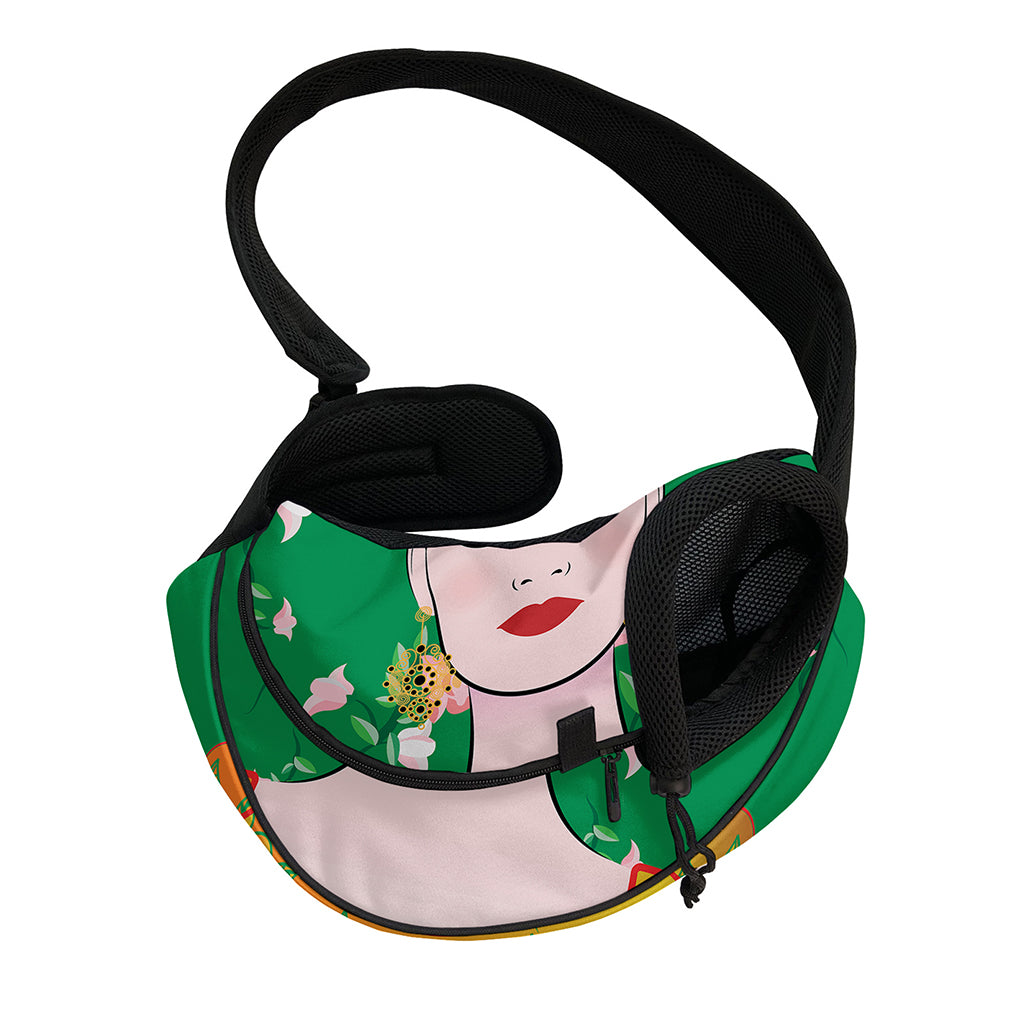 Frida Kahlo And Pink Floral Print Pet Sling Carrier