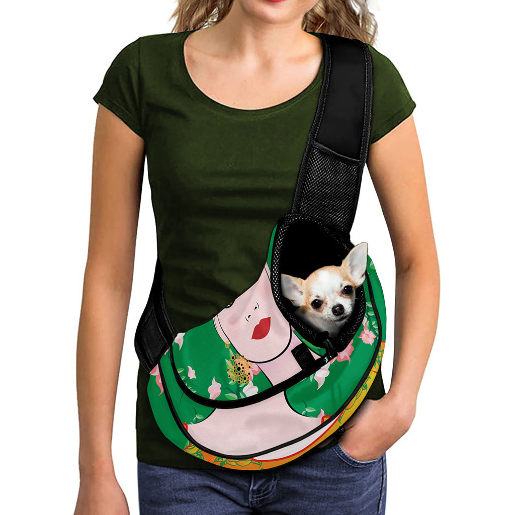 Frida Kahlo And Pink Floral Print Pet Sling Carrier