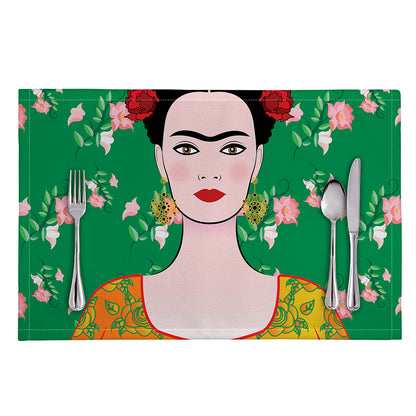 Frida Kahlo And Pink Floral Print Placemat