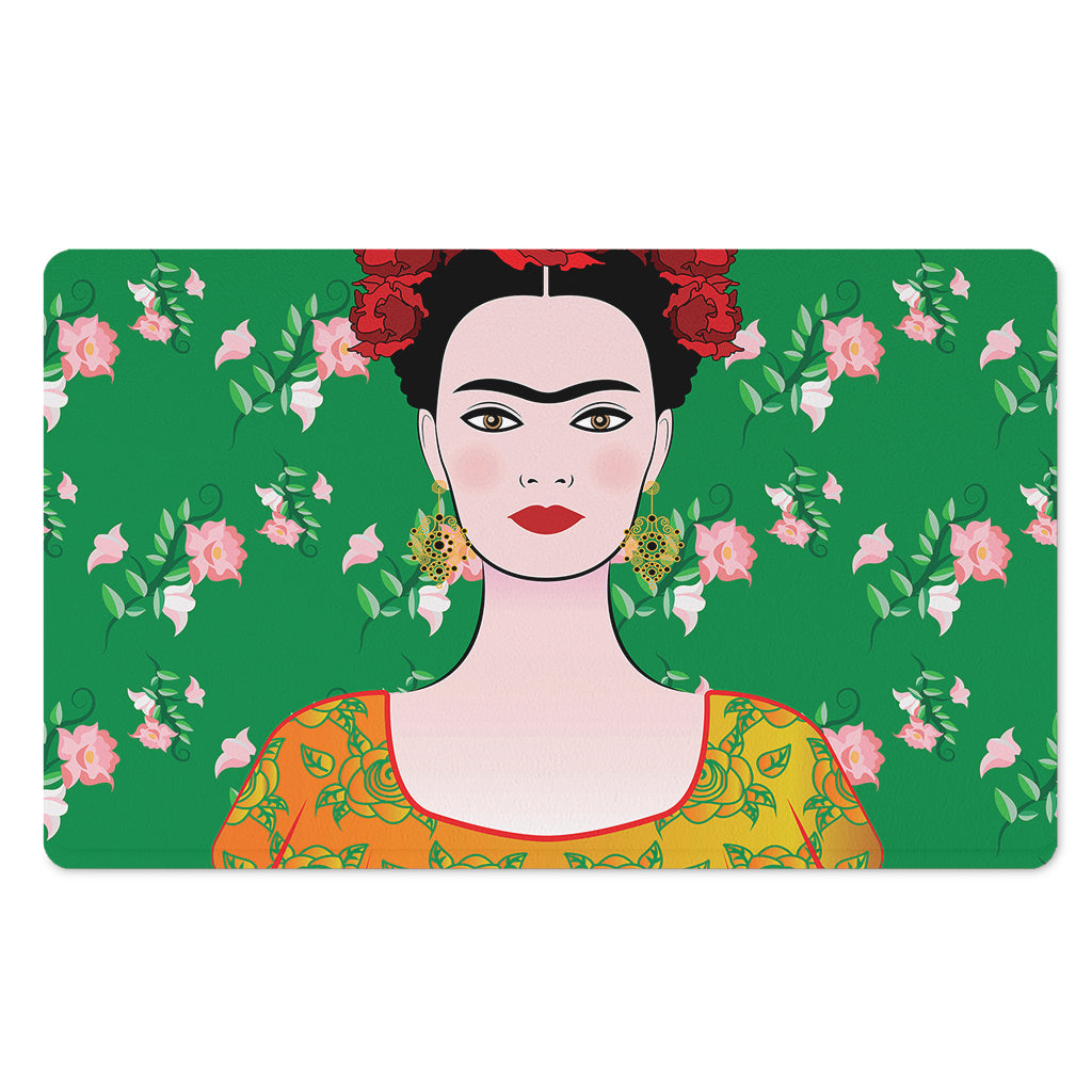 Frida Kahlo And Pink Floral Print Polyester Doormat