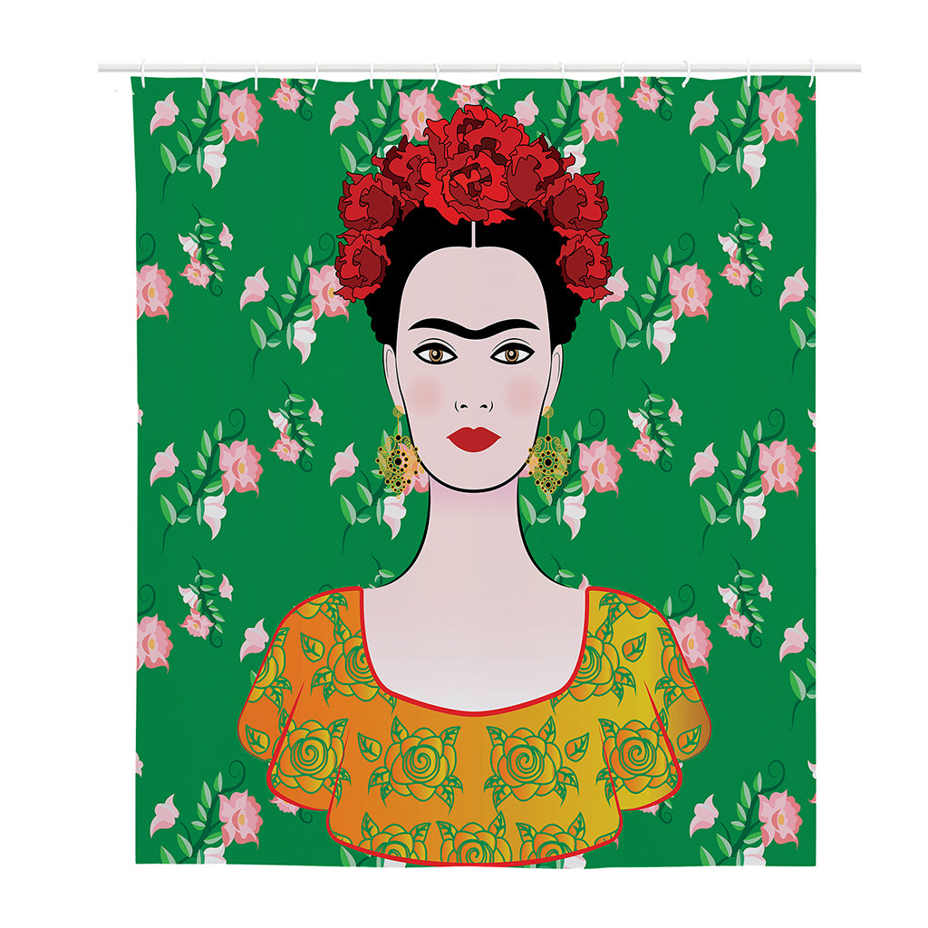 Frida Kahlo And Pink Floral Print Polyester Shower Curtain