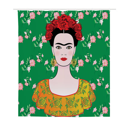 Frida Kahlo And Pink Floral Print Polyester Shower Curtain
