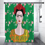 Frida Kahlo And Pink Floral Print Premium Shower Curtain