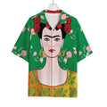 Frida Kahlo And Pink Floral Print Rayon Hawaiian Shirt