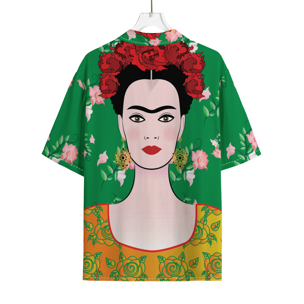 Frida Kahlo And Pink Floral Print Rayon Hawaiian Shirt