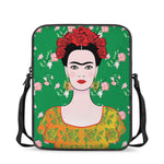 Frida Kahlo And Pink Floral Print Rectangular Crossbody Bag