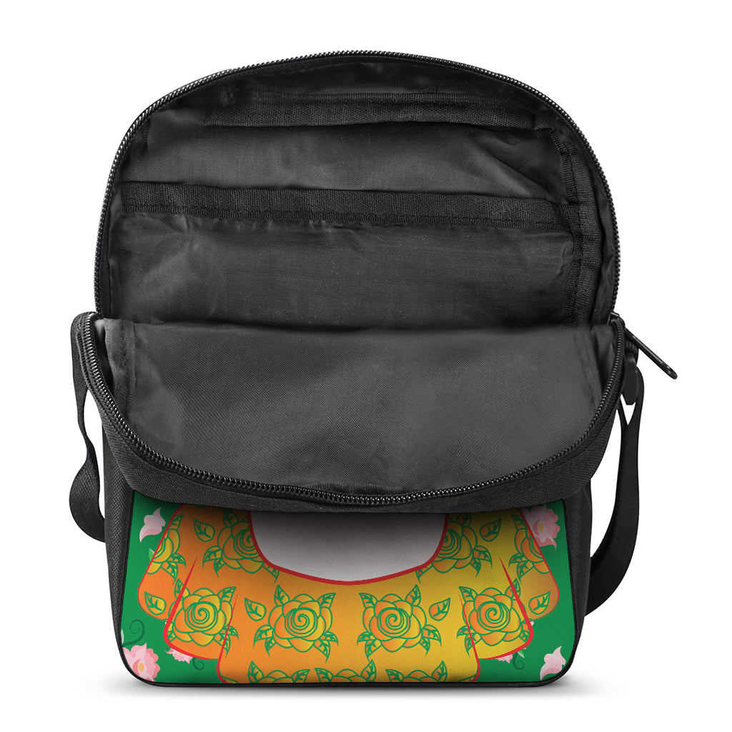Frida Kahlo And Pink Floral Print Rectangular Crossbody Bag