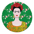 Frida Kahlo And Pink Floral Print Round Blanket