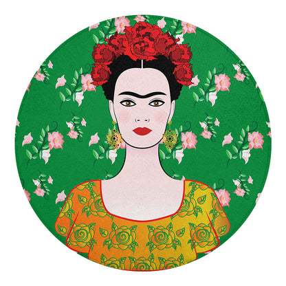 Frida Kahlo And Pink Floral Print Round Blanket
