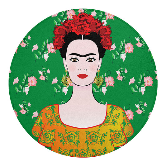 Frida Kahlo And Pink Floral Print Round Blanket