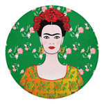 Frida Kahlo And Pink Floral Print Round Blanket