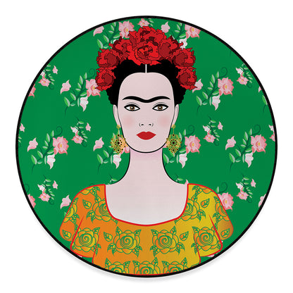 Frida Kahlo And Pink Floral Print Round Floor Mat
